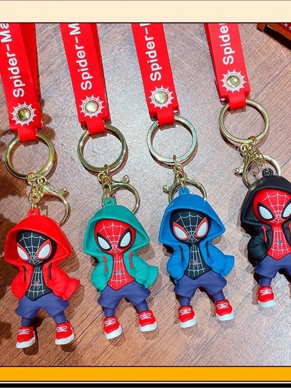 Lot of 4 Spider-Man Miles Morales Hooded 3D Figure Keychains w/ Straps